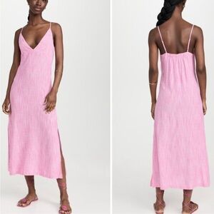 Splendid Revolve Chandler V Neck Midi Slit Dress Pink Stripe Linen Blend Small